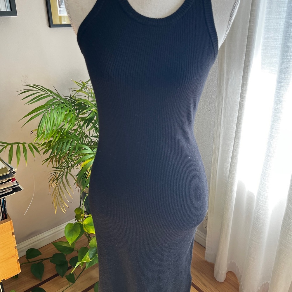Rachel Zoe black ribbed tank top dress - midi length - small